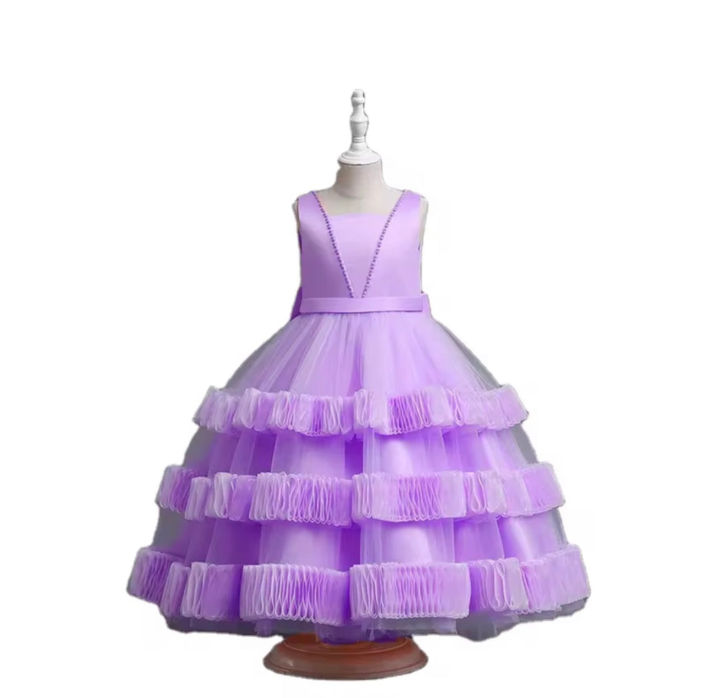 Girls Princess Lace Dress – Tiered Cake Skirt for Weddings & Special Occasions