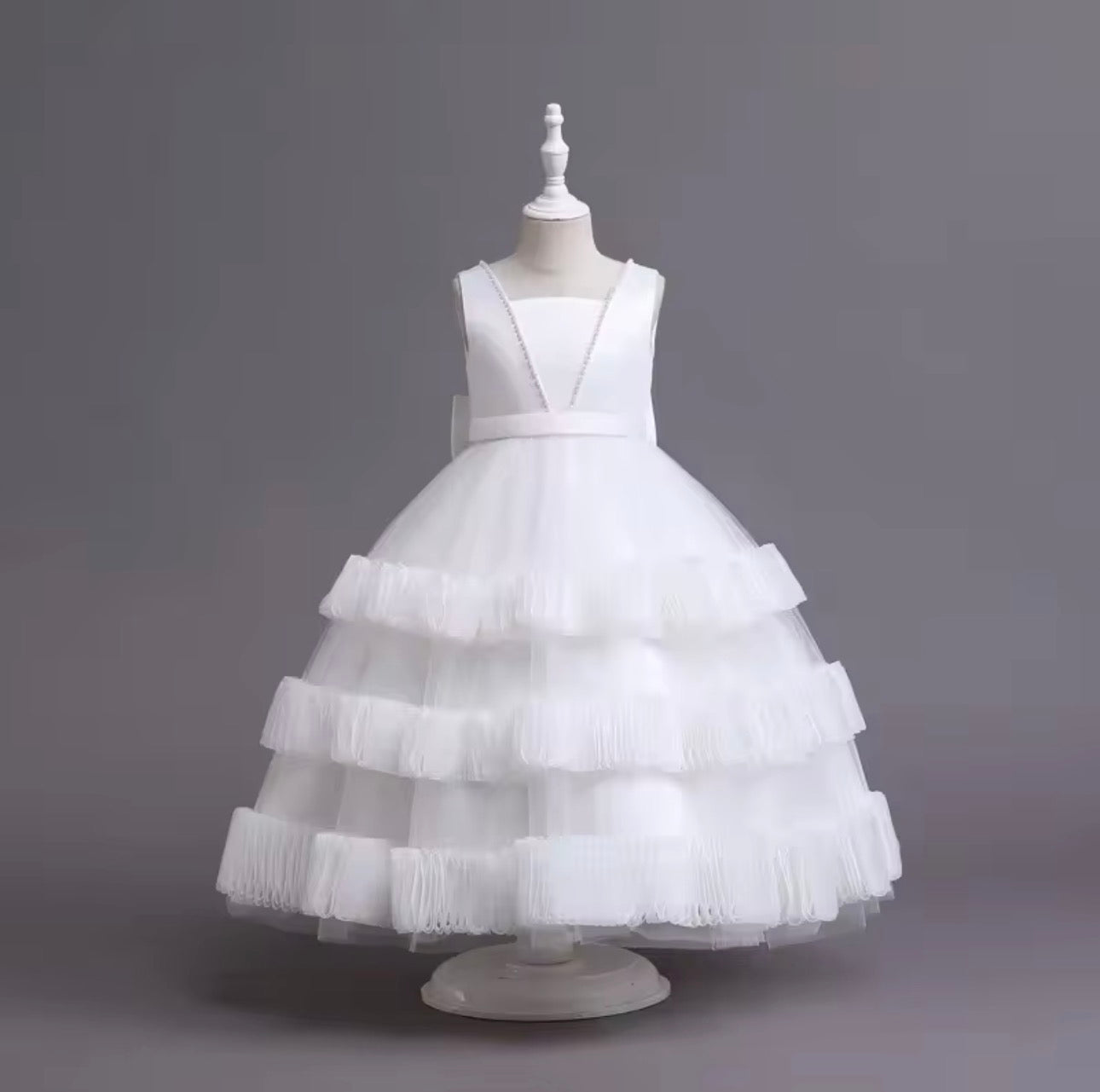 Girls Princess Lace Dress – Tiered Cake Skirt for Weddings & Special Occasions