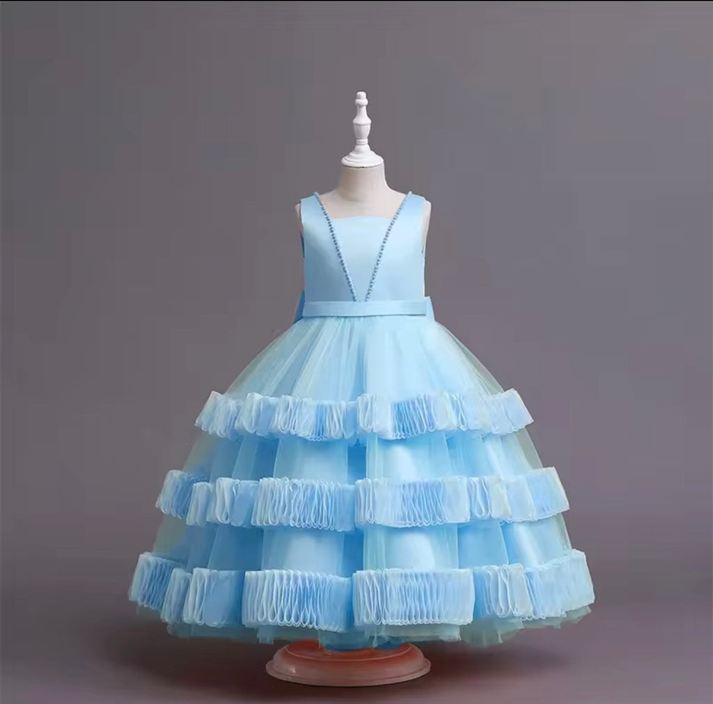 Girls Princess Lace Dress – Tiered Cake Skirt for Weddings & Special Occasions