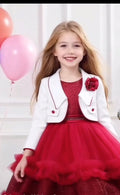 Girls 2 piece lace princess ball gown dress suit, front view / perfect for wedding and formal event.