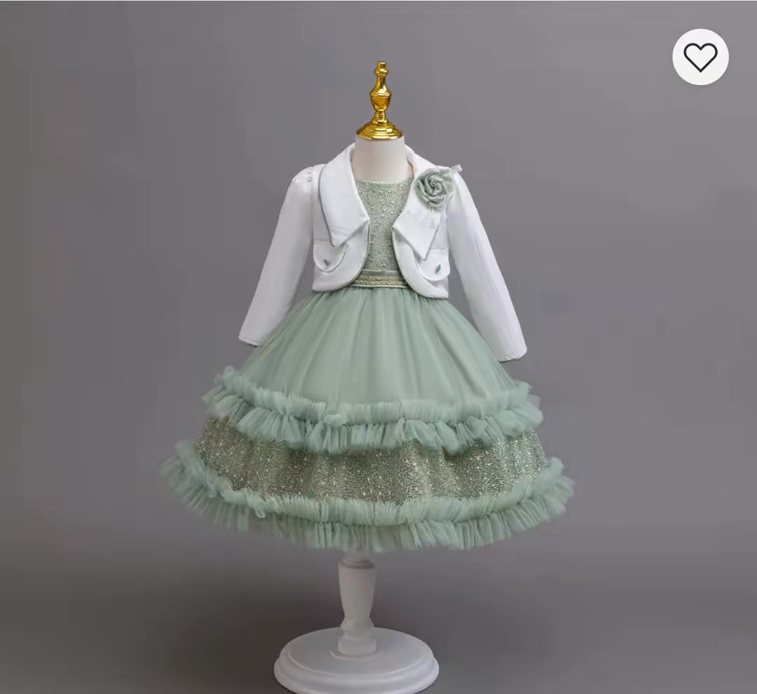 Girls 2 piece formal dress suit, lace ballgown style for celebrations.
