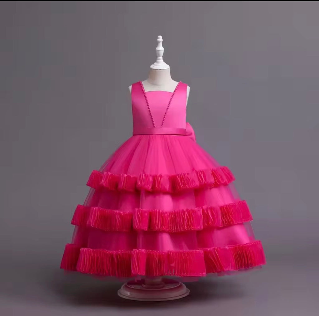 Girls Princess Lace Dress – Tiered Cake Skirt for Weddings & Special Occasions