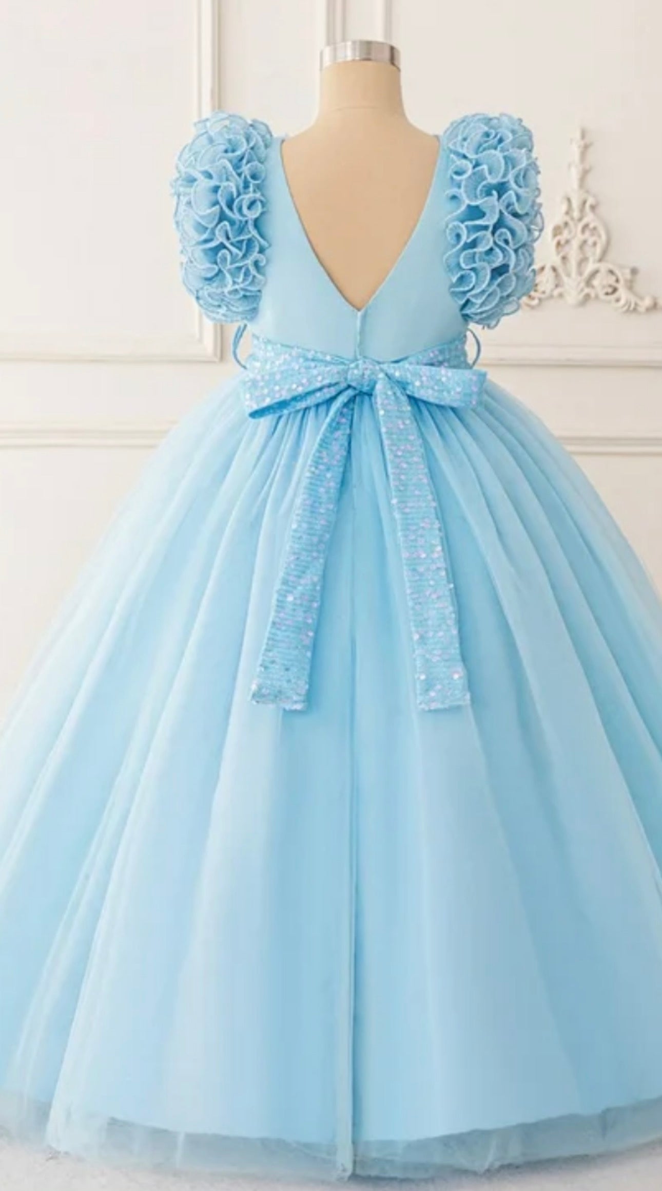 Girls elegant tulle puff full length view perfect  for birthdays, piano recitals and  special occasions.