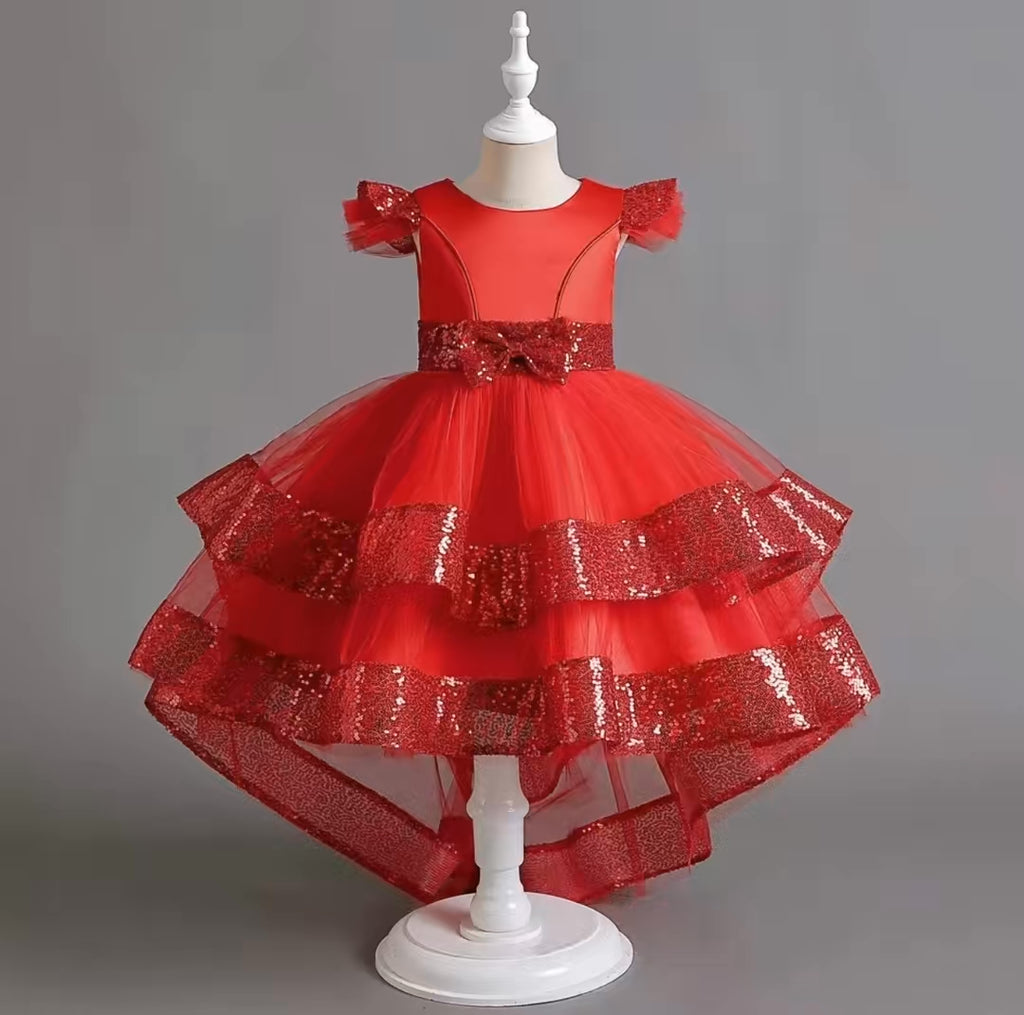 Girls sequin and tulle dress front view. Girls sequin and tulle dress side view. Girls sequin and tulle dress detail view.
