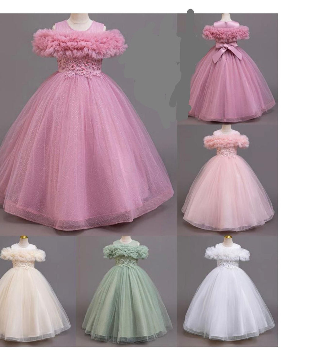 Girls Princess Dress with Ruffle Shoulder