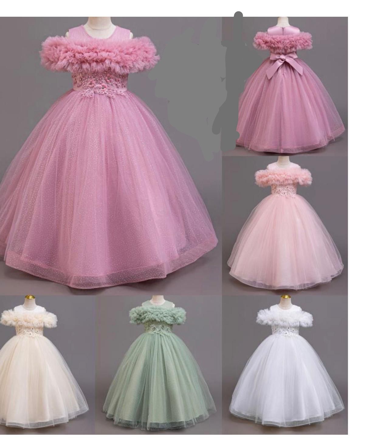 Girls Princess Dress with Ruffle Shoulder