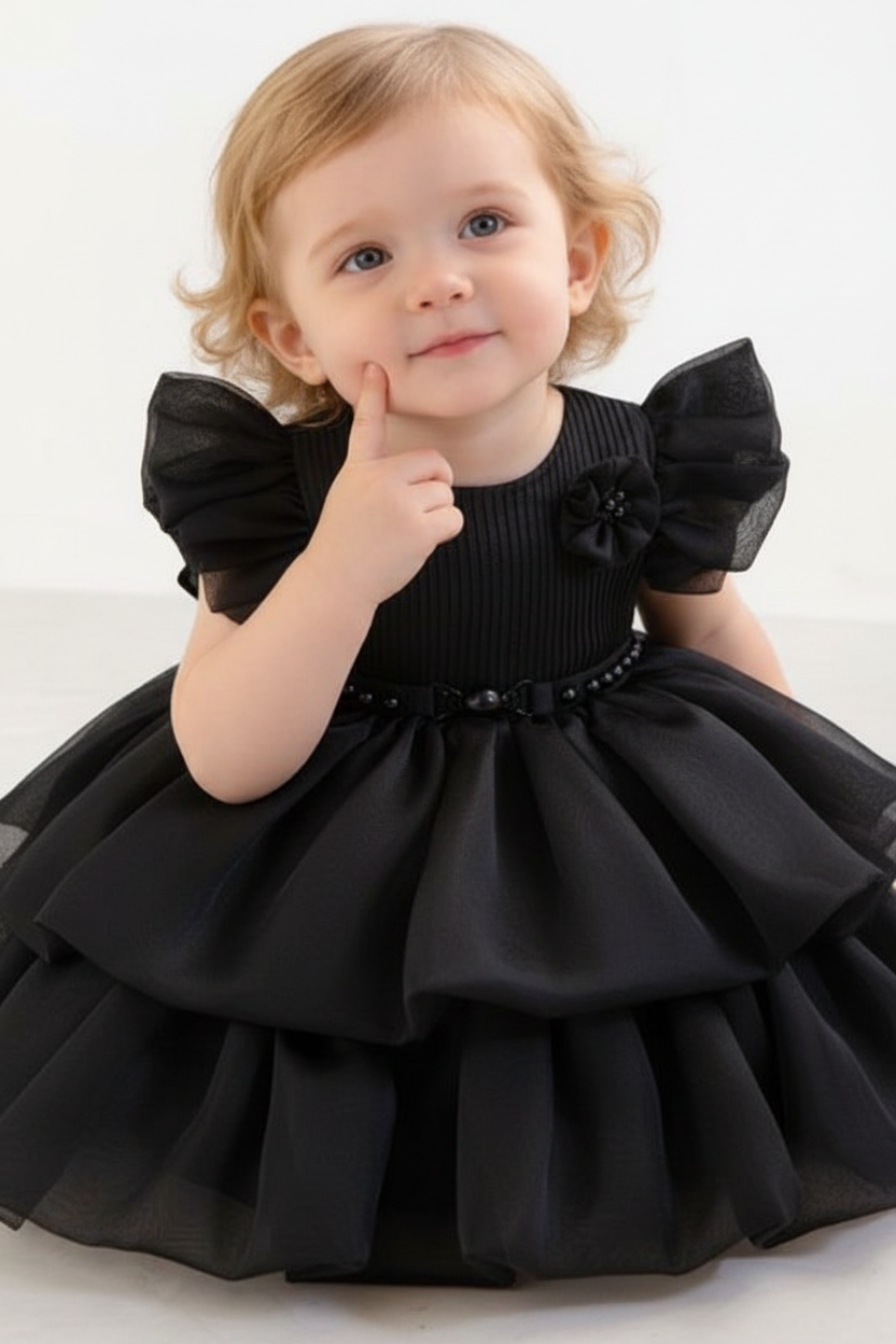 Girls Silky Dress – Black