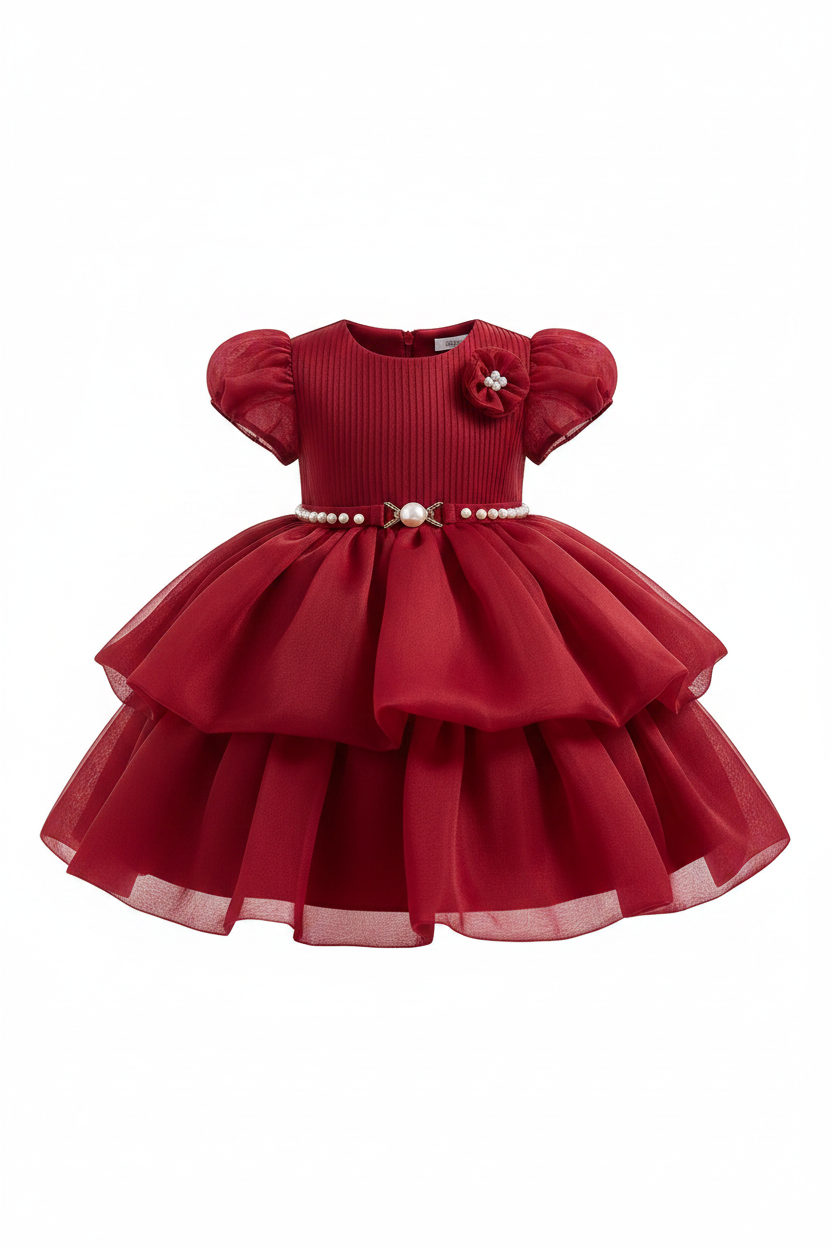 Girls Silky Dress - Red