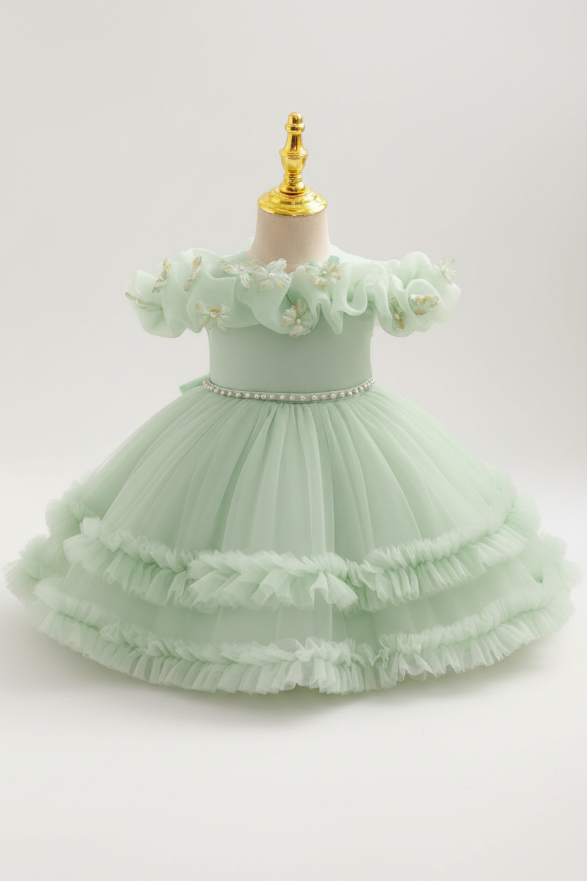 Girls Sleeveless Cotton Dress - Light Green