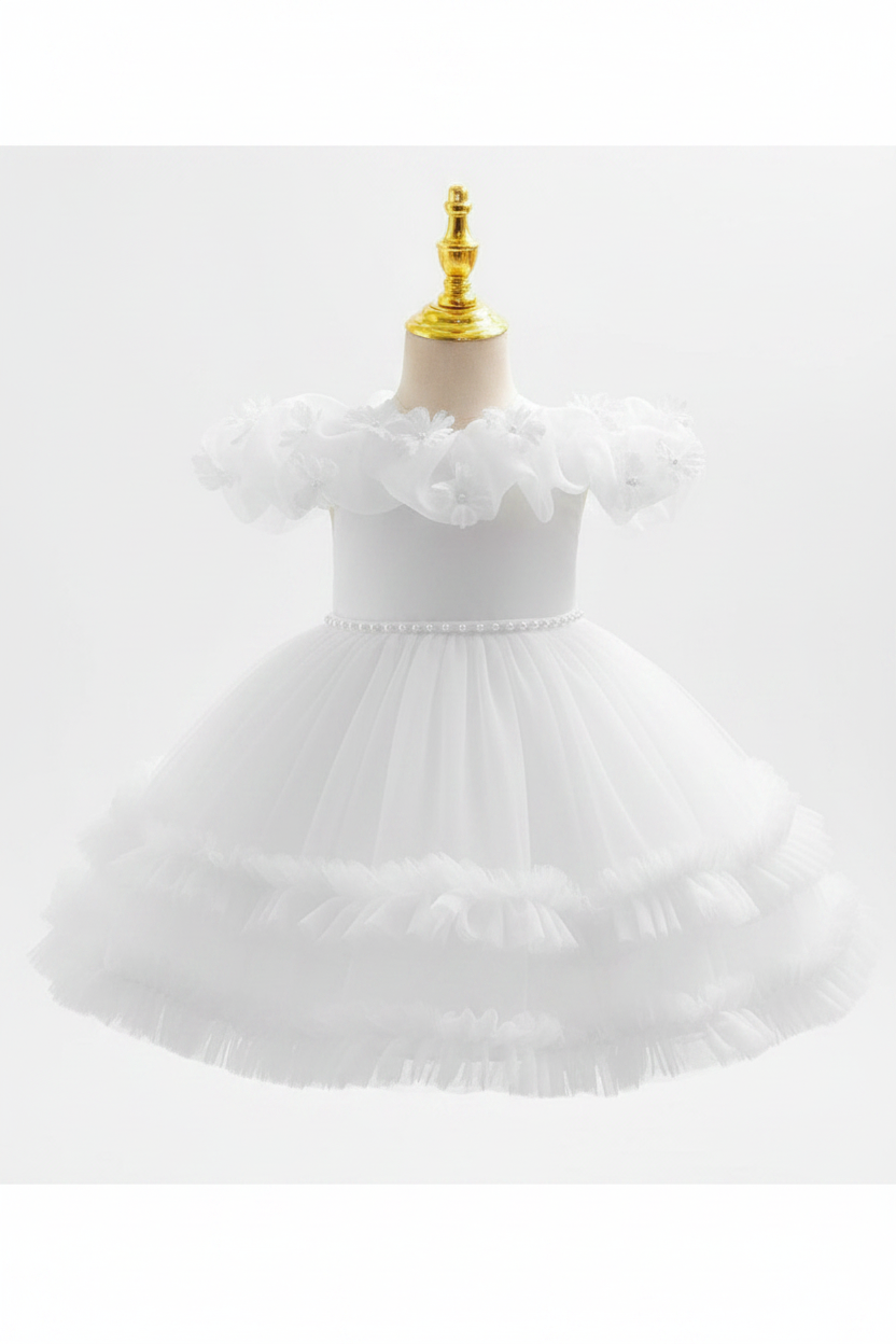 Girls Sleeveless Cotton Dress - White