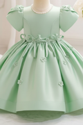 Baby and toddler satin princess dress in light green, ages 6 months to 3 years