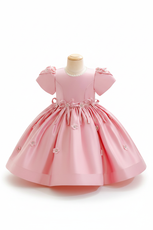 Baby and toddler satin princess dress in soft pink, ages 6 months to 3 years