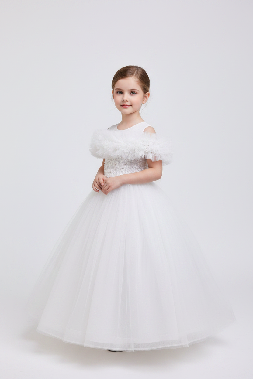 Girls Princess Dress with Ruffle Shoulder